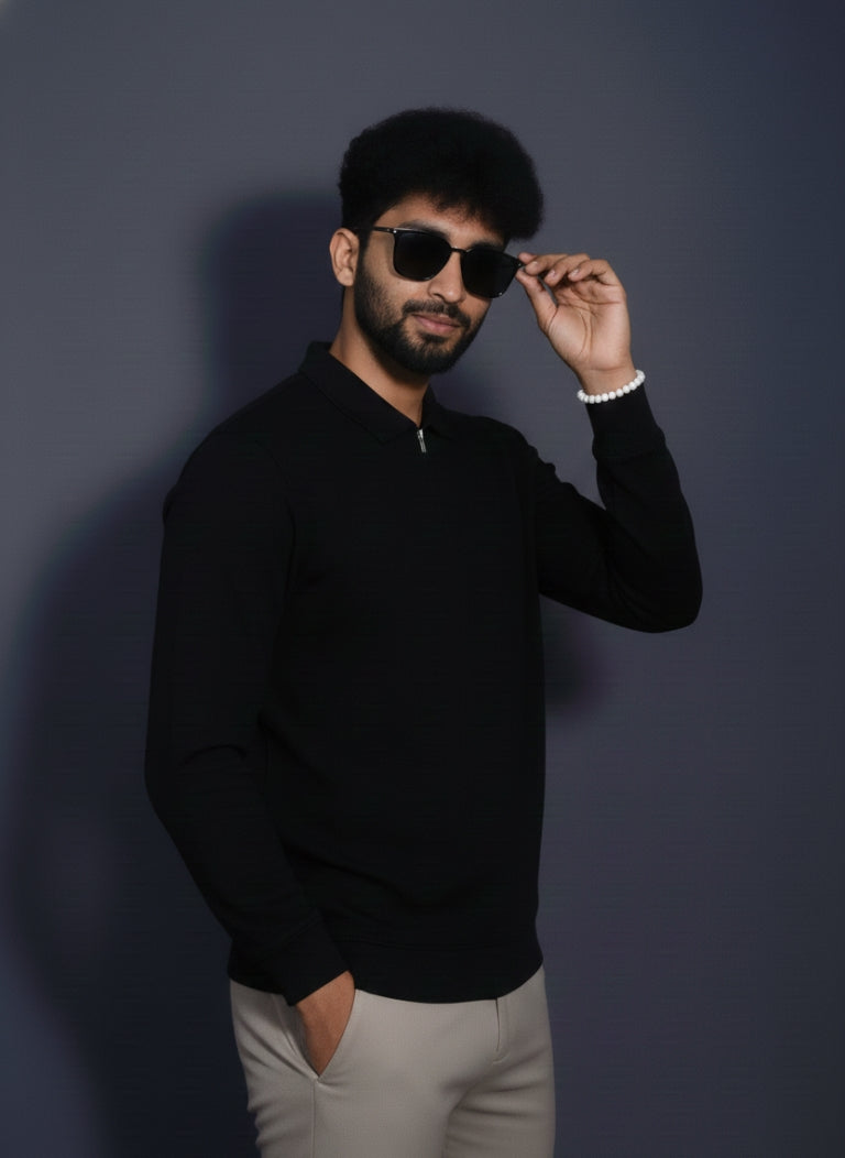 Nova Zip Imported Black Man's Polo