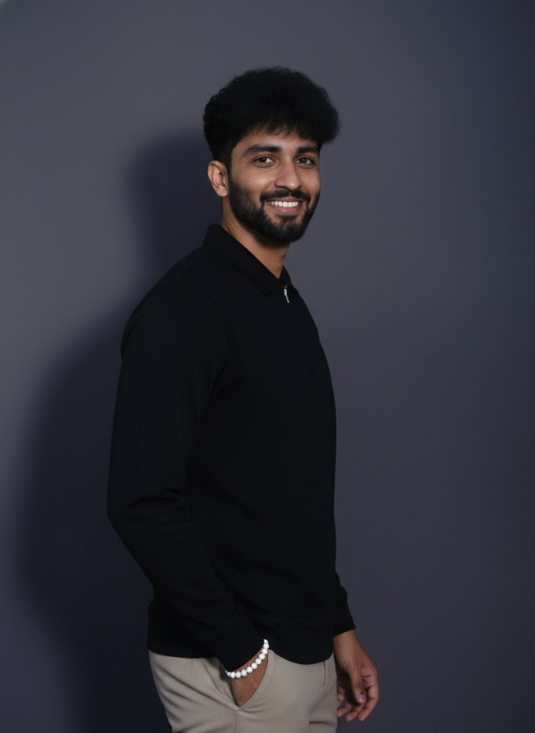 Nova Zip Imported Black Man's Polo