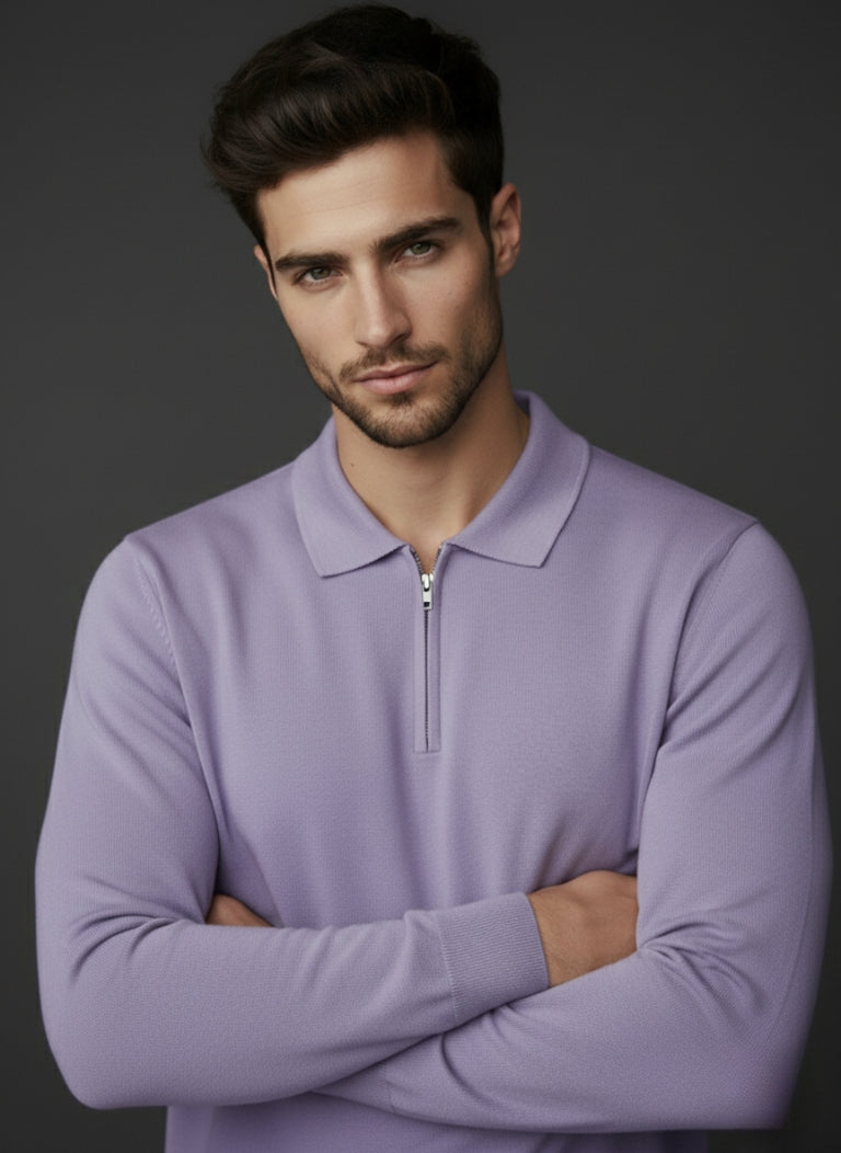 Nova Zip Imported Light Purple  Polo