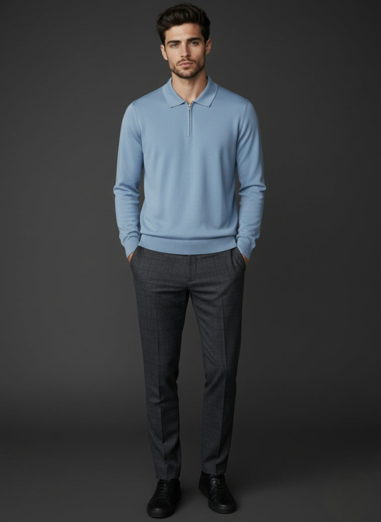 Nova Zip Imported Sky Blue Polo