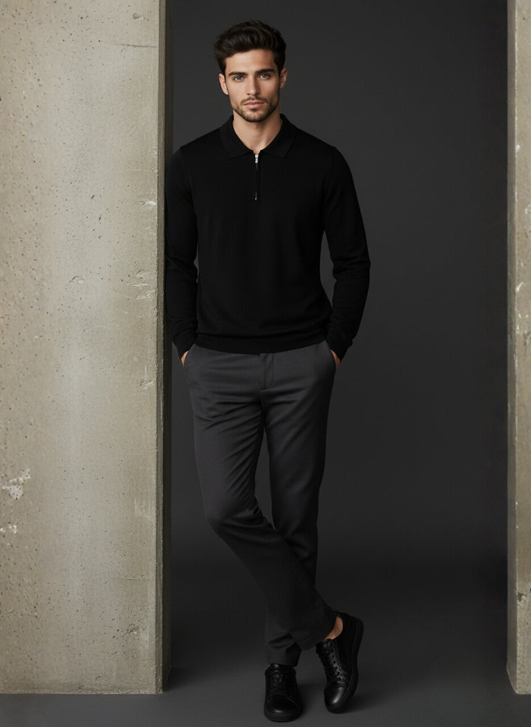 Nova Zip Imported Black Polo