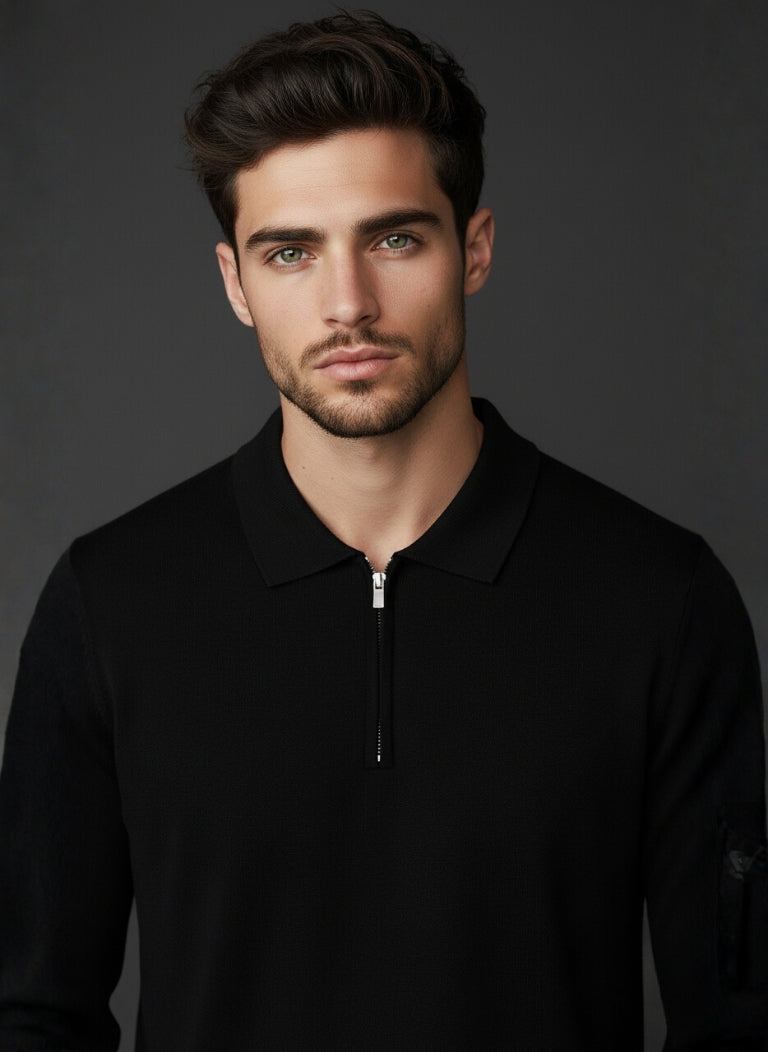 Nova Zip Imported Black Polo