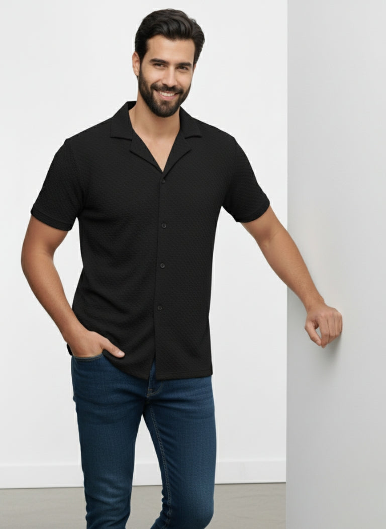 Men’s Elegant Coat Collar Black Shirt