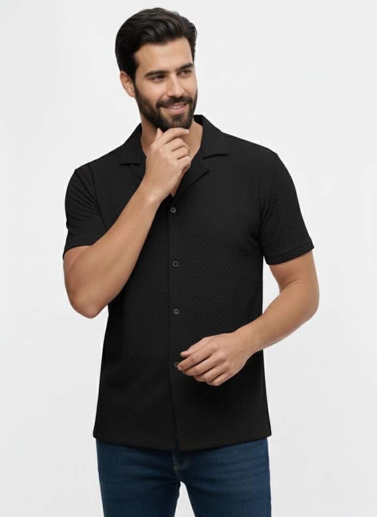 Men’s Elegant Coat Collar Black Shirt