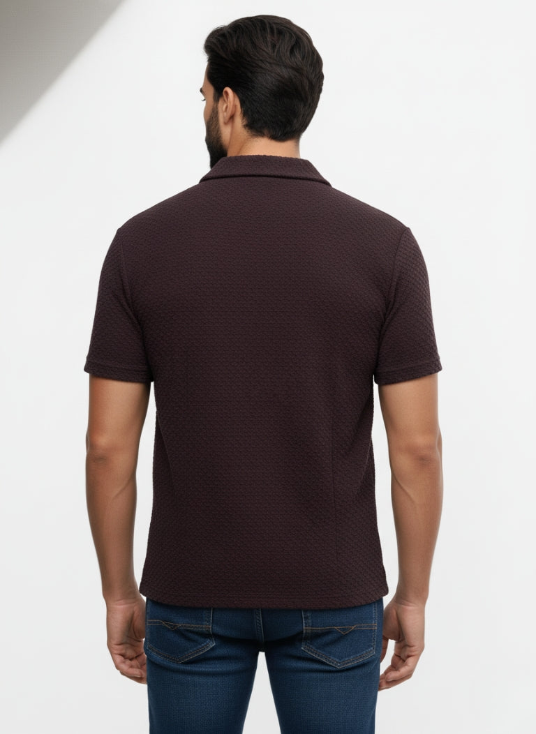 Men’s Elegant Coat Collar Maroon Shirt