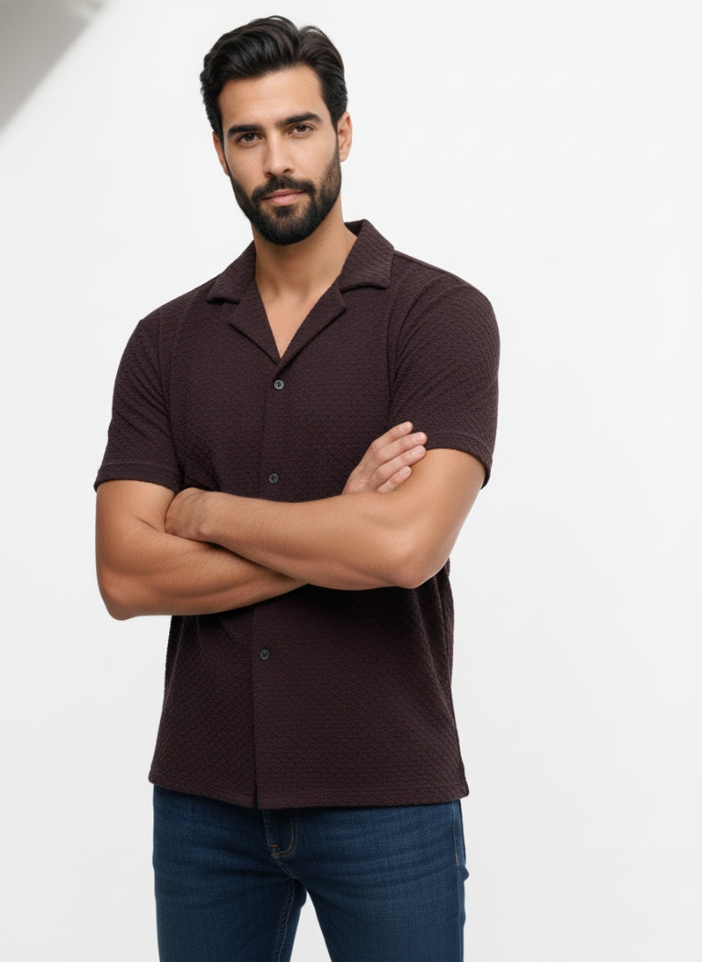 Men’s Elegant Coat Collar Maroon Shirt