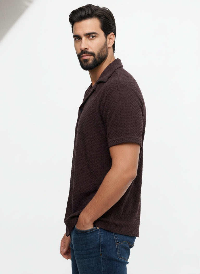 Men’s Elegant Coat Collar Maroon Shirt