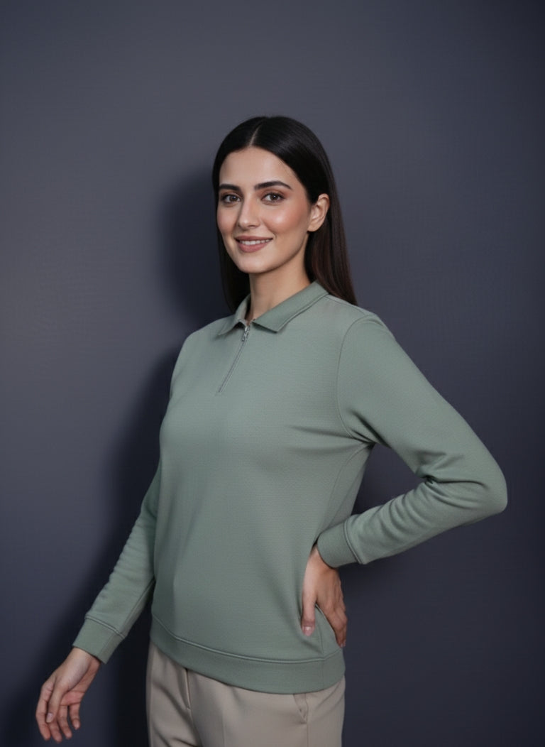 Nova Zip Imported Light Mint Woman's  Polo