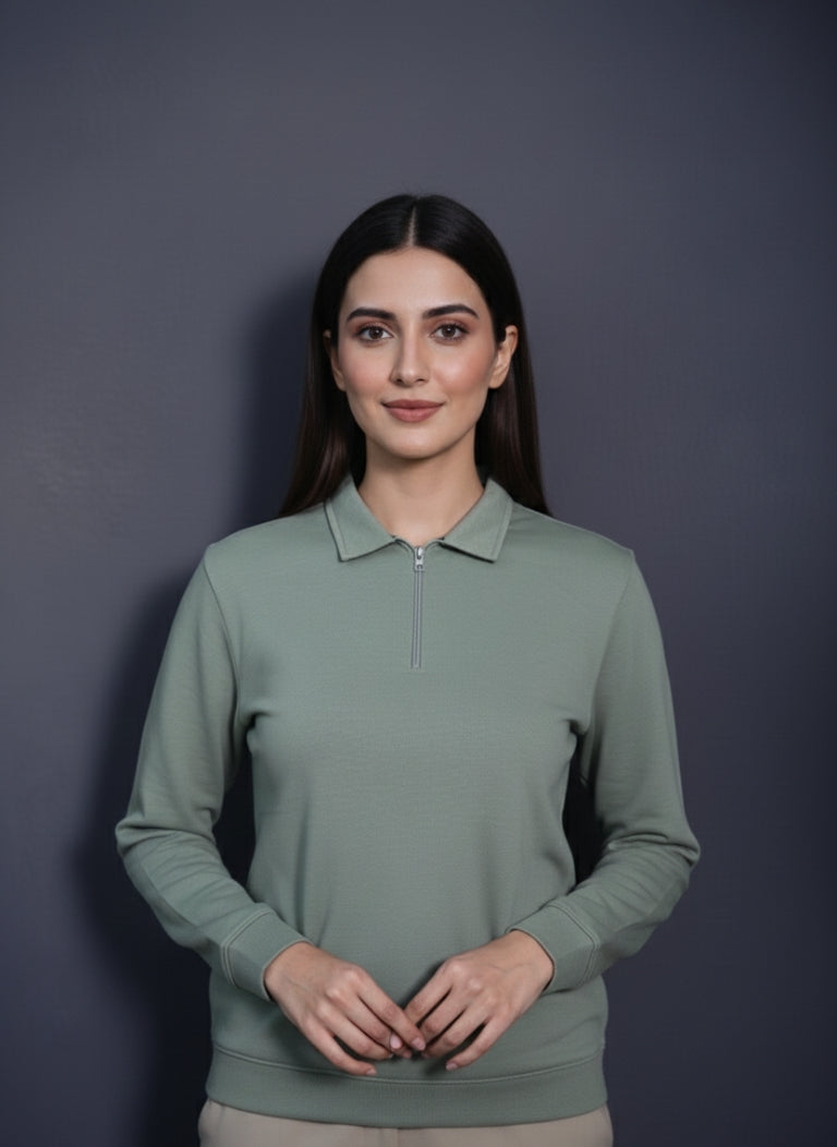 Nova Zip Imported Light Mint Woman's  Polo