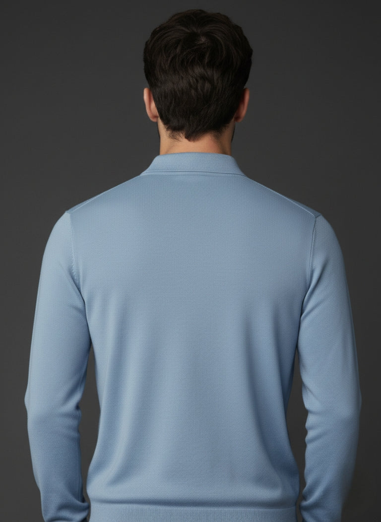 Nova Zip Imported Sky Blue Polo